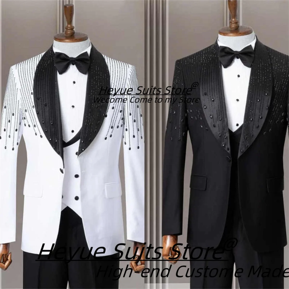 

Роскошные черные свадебные костюмы для мужчин, облегающие смокинги для жениха с шалью и лацканами, комплекты из 3 предметов, высококачественные мужские костюмы