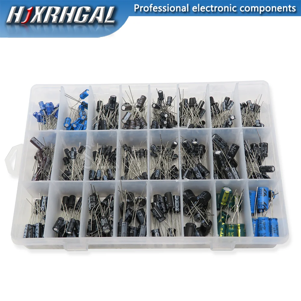 500PCS/lot 0.1UF-1000UF 24Values Aluminum Electrolytic Capacitors 16-50V mix Electrolytic capacitor Assorted kit and storage box