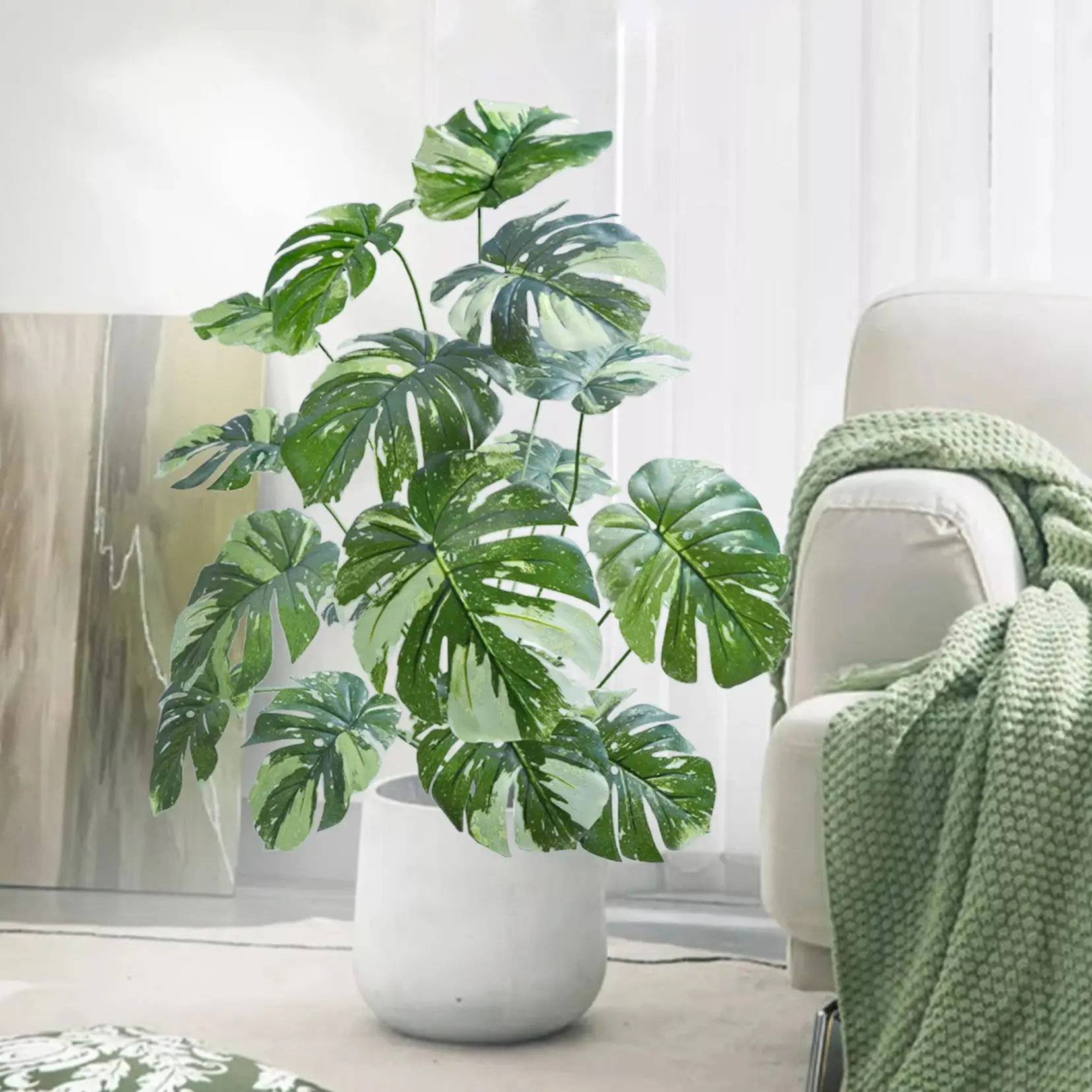 65-100 cm Artificial Monstera deliciosa Pothos Alocasia Leaf Fake Plant Ornamental Festive Home Office Decoration