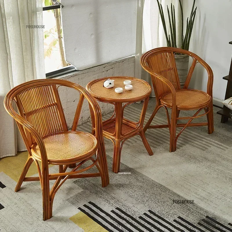 Natural Rattan Chairs Outdoor Garden Furniture Sets Balcony Table Chair Sets Courtyard Terrace Sun Protection ChairN