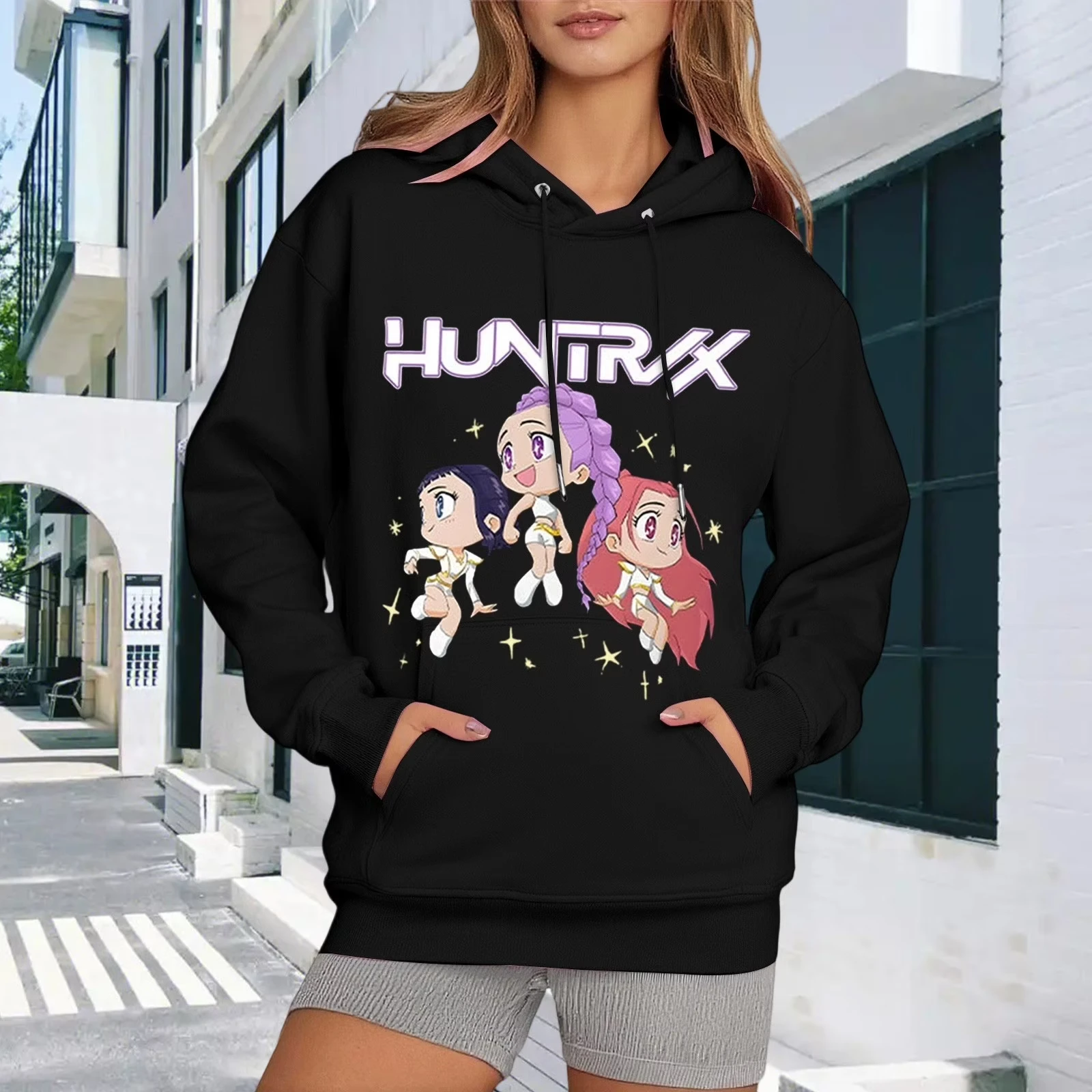 

Женские толстовки и свитшоты Demon Hunters Huntrix Team, повседневный пуловер, толстовка с капюшоном и длинными рукавами с принтом и карманом