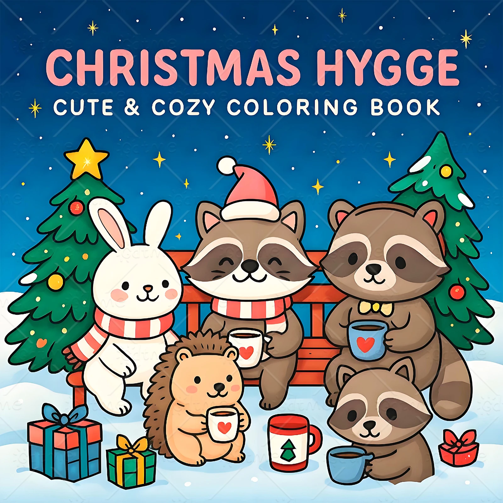  Christmas Hygge Cozy Winter Animal Bold-easy Coloring Book for Adult Anti Anxiety Stress Relief Art Activity Book Perfect Gift