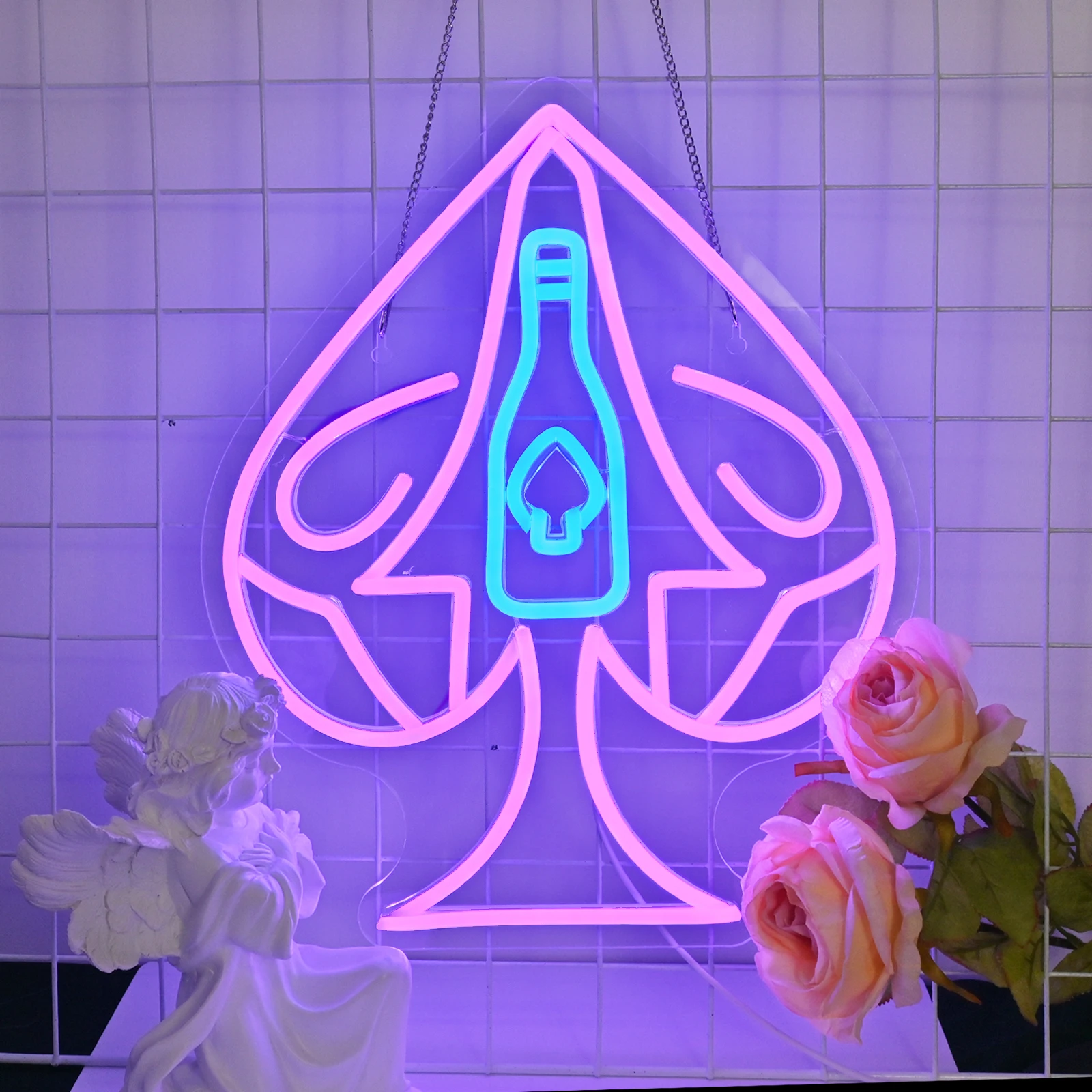 

Spades Champagne Neon Signs Led Lights Dimmable Birthday Party Decoration For Party Bar Game Room Club Wall Art Logo Decor