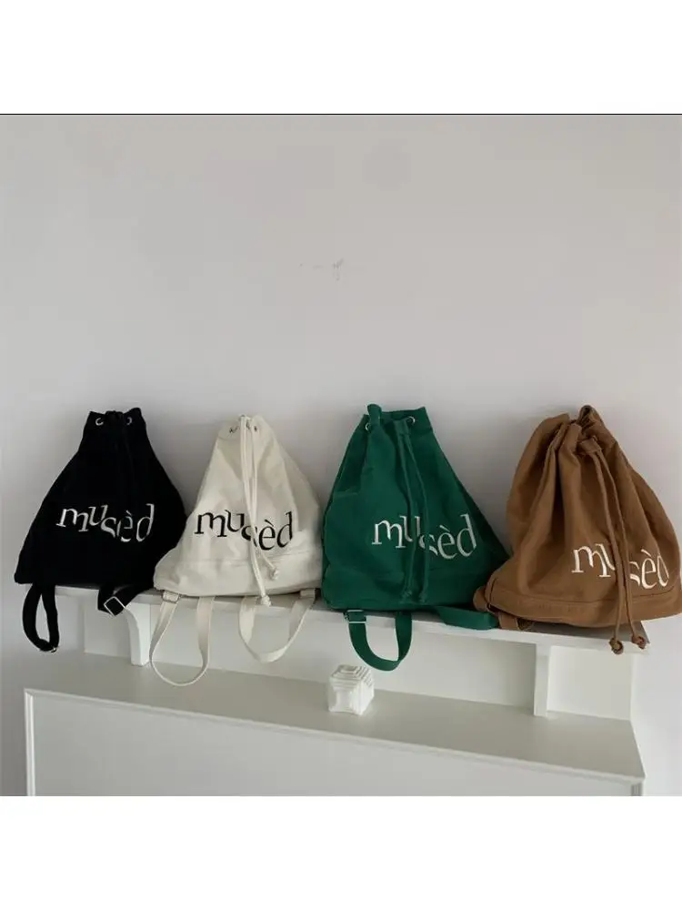 Korean version new double shoulder drawstring backpack minimalist letter printed canvas bag portable large capacity shopping bag