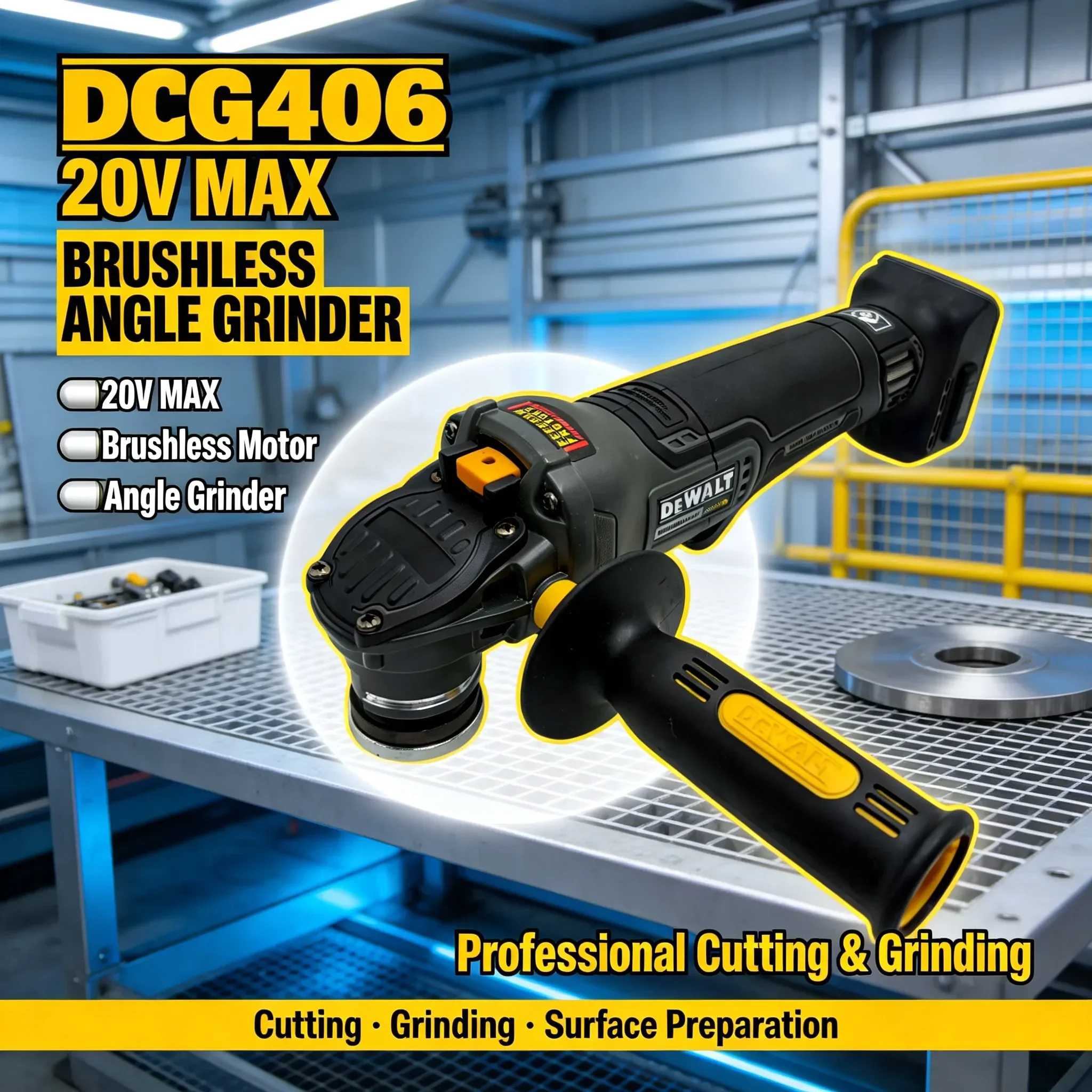 DEWALT DCG406 Brushless Cordless Flat Head Angle Grinder 125mm 18V/20V MAX 9000RPM Bare Tool For Cutting Polishing Grinding