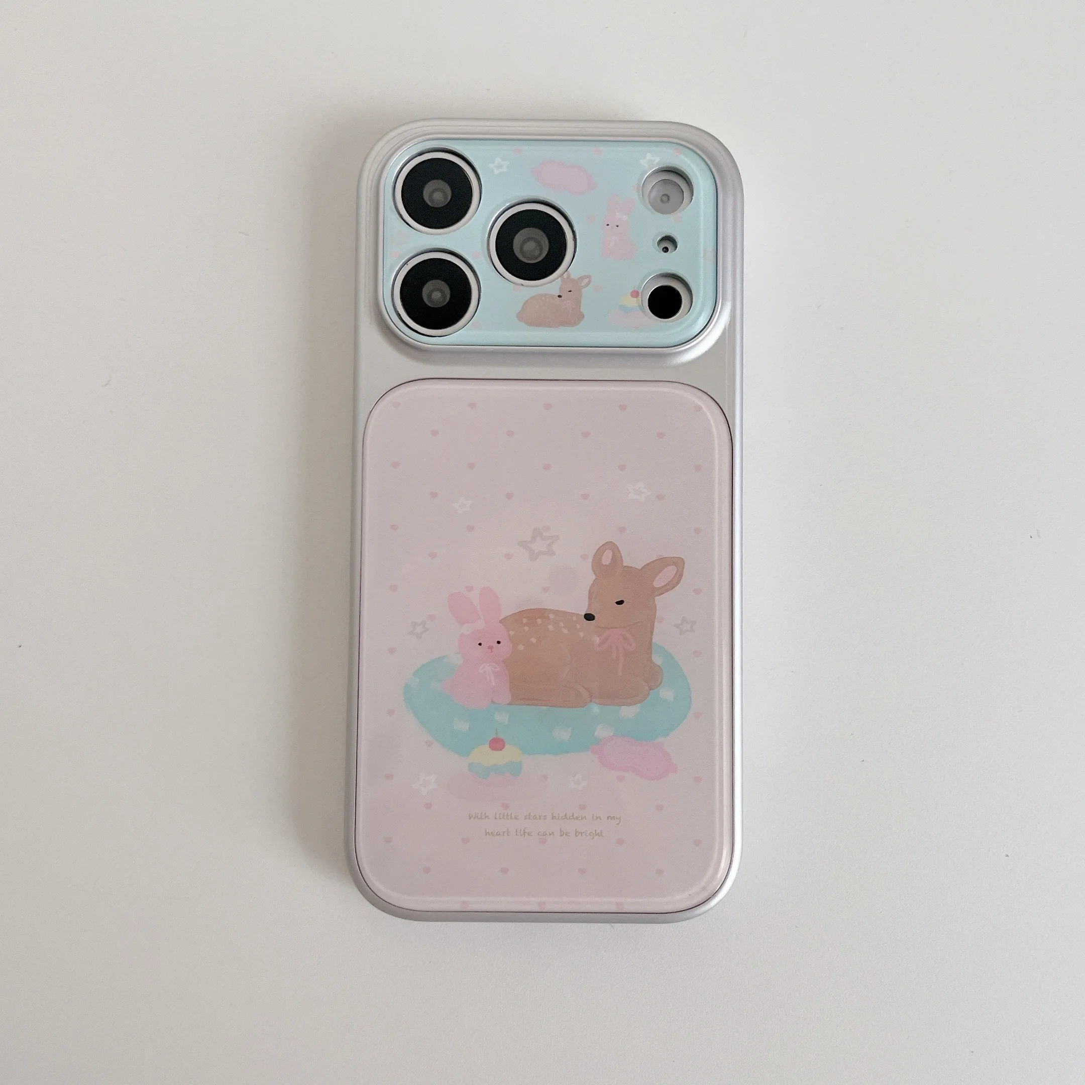 

Cute Deer & Bunny Print Pastel Pink & Blue Shockproof Phone Case for iPhone 17 16 15 14 13 12 11 Pro Max Plus Back Cover