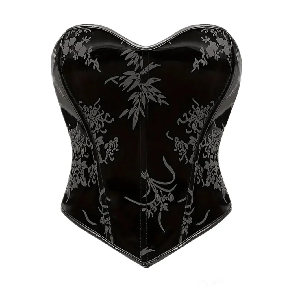 

Женский черный корсет из искусственной кожи с завышенной талией, сексуальные бюстье без бретелек с принтом на шнуровке, готический корсет для тела, лиф, клубная одежда для вечеринок