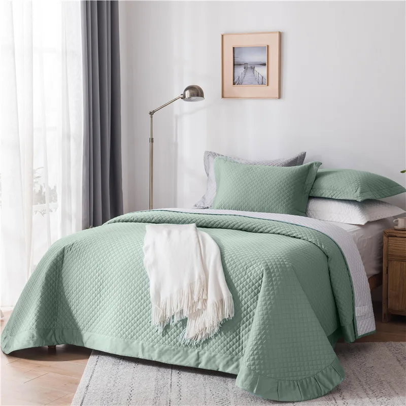 Elegant Silky Cotton Quilt Bedspread Set 3-Pieces Solid Color Cooling Summer Lightweight Comforter Coverlet Home Decor Bedding