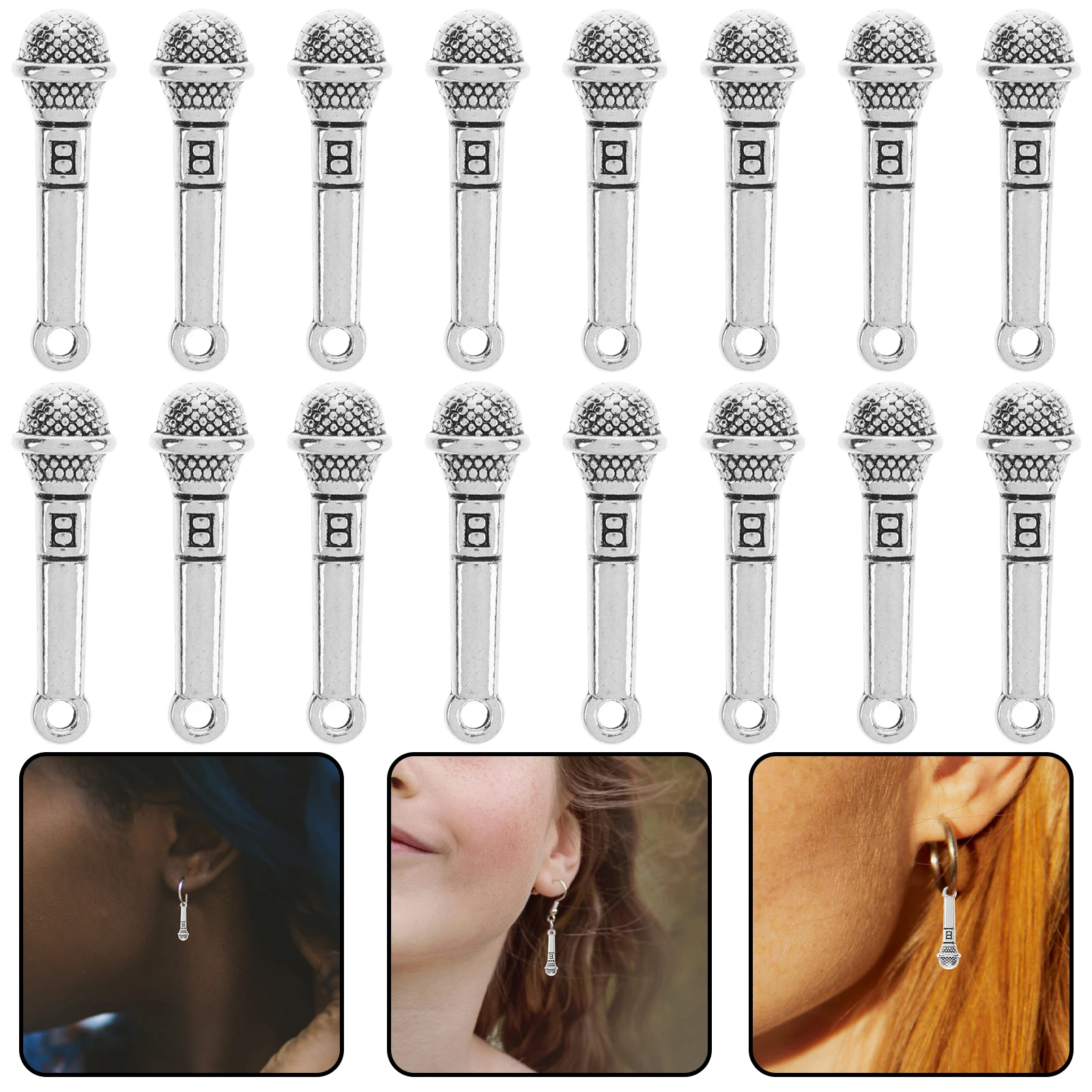 

50pcs Mini Microphone Pendant Zinc Alloy Vintage DIY Charms for Necklace Bracelet Jewelry Making Crafts Decor
