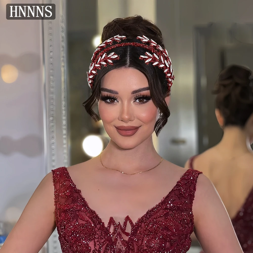 

HNNNS Valentine's Day Headband Red Elegant Hairband Bling Rhinestone Headdress Bridal Wedding Banquet Prom Hair Accessories A386