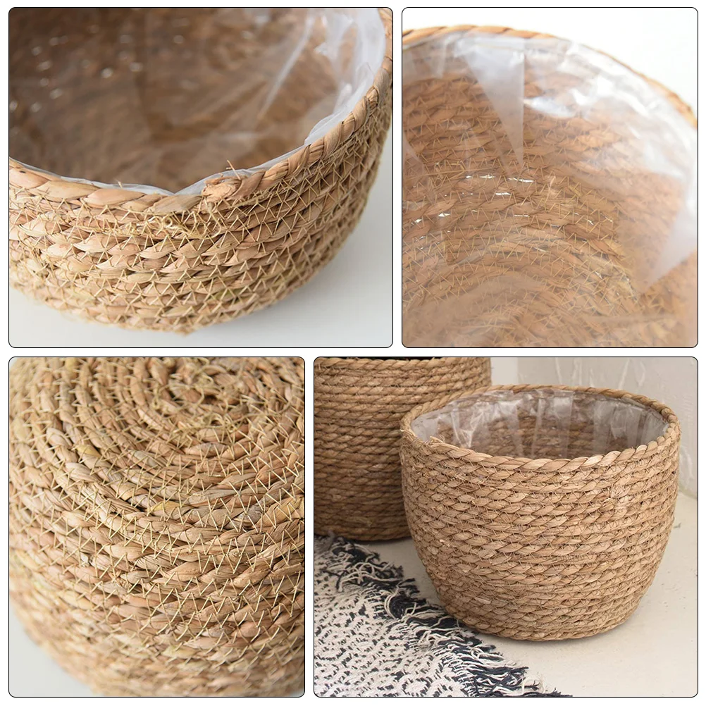 

Round Flower Pot Basket Straw for Flowers Indoor Wicker Pots Plants Storage Box