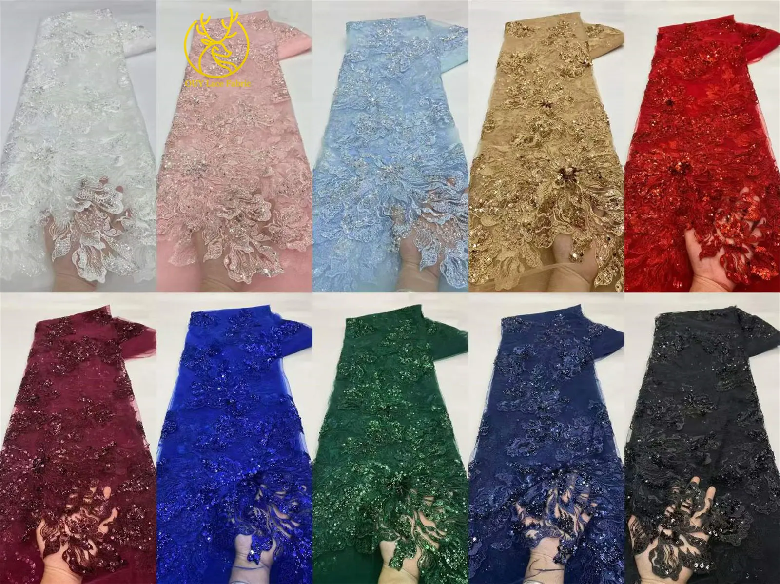 Roter Afrikanischer Bräutigam-Stickerei-Blumenspitzenstoff 2026 Hochwertiger Nigerianischer Pailletten-Perlen-Tüllstoff Hochzeitskleid-Stoff – Detail 24