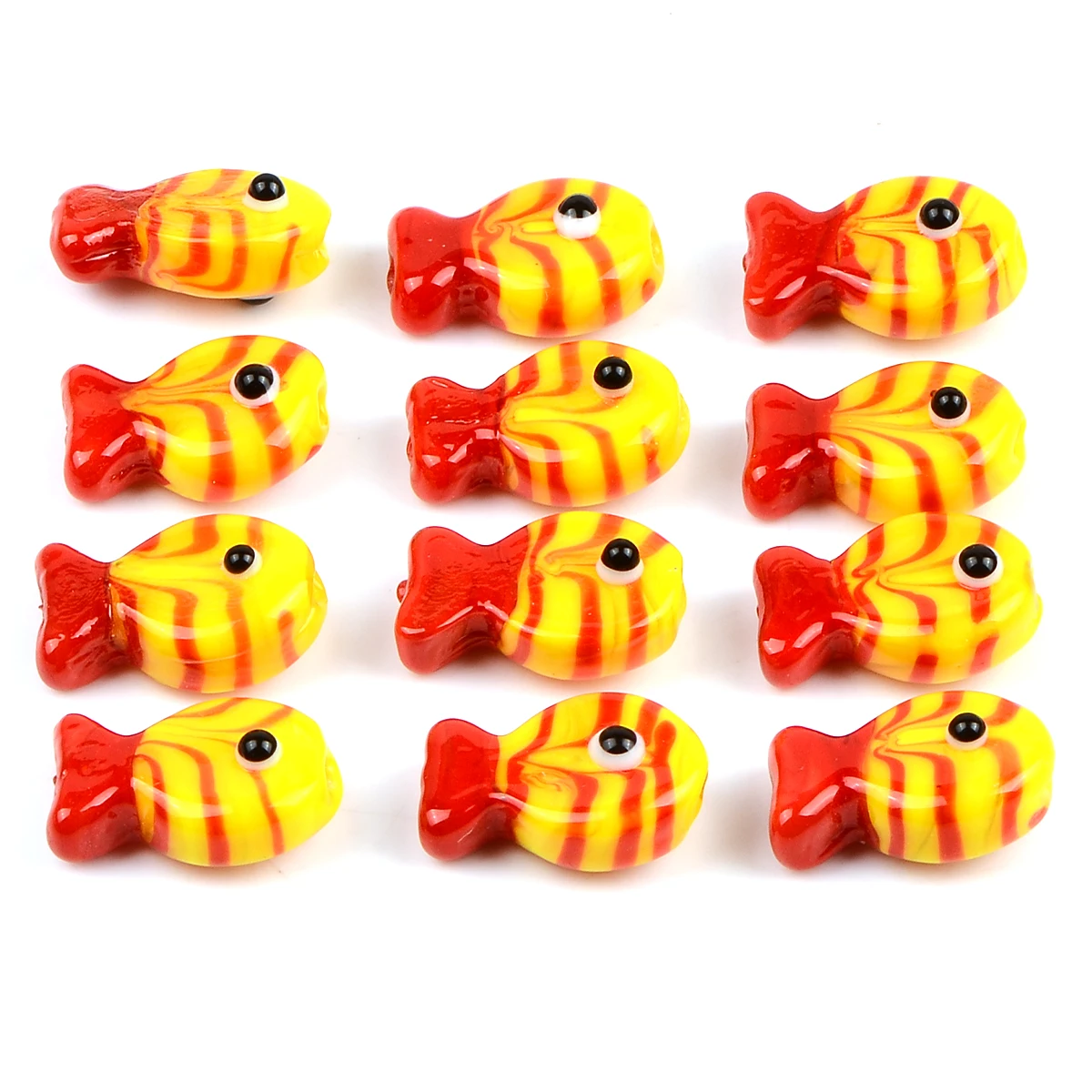 5pcs/10pcs Creative Yellow And Red Stripes Fish Glaze Glass Beads For Jewelry Making DIY Loose Spacer Beads Bracelet Necklace