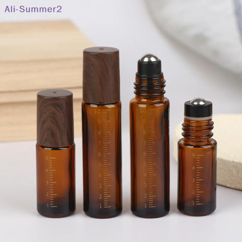 

{Summer2} 5ml 10ml Amber Clear Glass Roll On Bottles Plastic Wood Grain Cap Sample Roller Ball Vials For Essential Oil Perfume