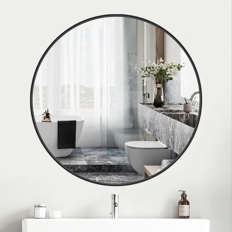 Black Bathroom Mirror Round Aesthetic Makeup Bathroom Mirror Wall Mounted Designed Espelho Redondo Bath Accessories CC50BM