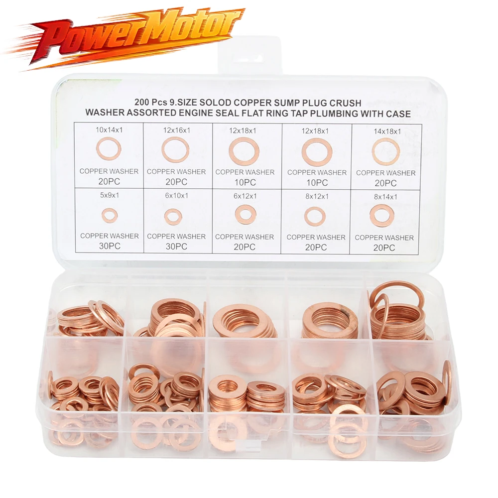 Gasket Mount Kit - 100 200 STUKS Koperen Afdichtingsringen Assortiment