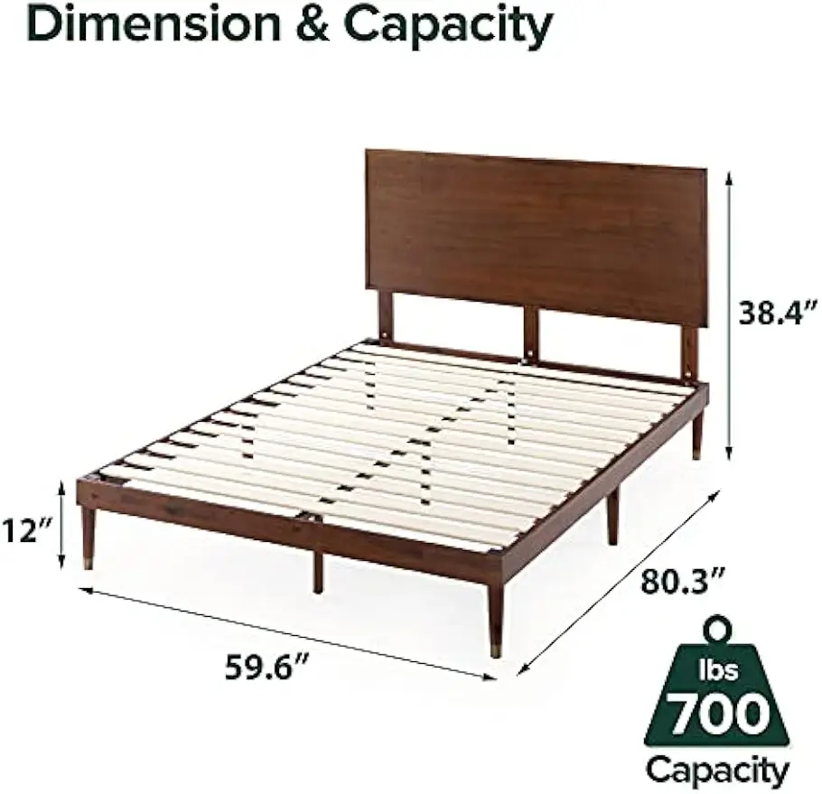 Raymond Wood Platform Bed Frame with Adjustable Wood Headboard Solid Wood Foundation Slat Support No Box Spring Needed