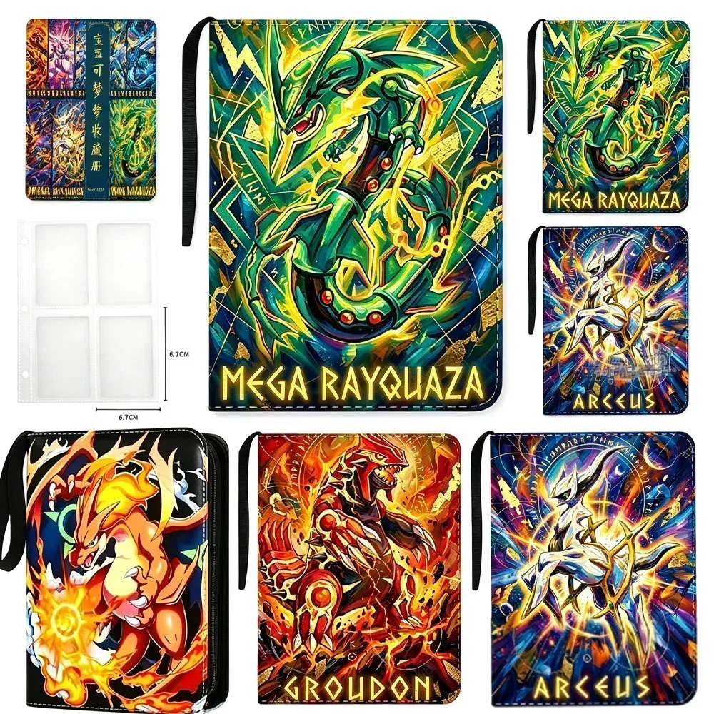 HOT 4-Grid Pokémon Character Groudon Charizard ocket Card Binder Album Trading Card Album Zipper Holder 400 Slots Collection Gif