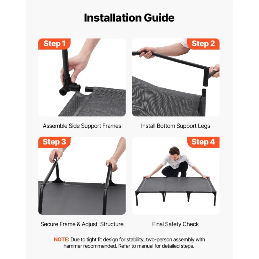 سرير كلب مرتفع للكلاب الكبيرة المحمولة مع إطار معدني XL