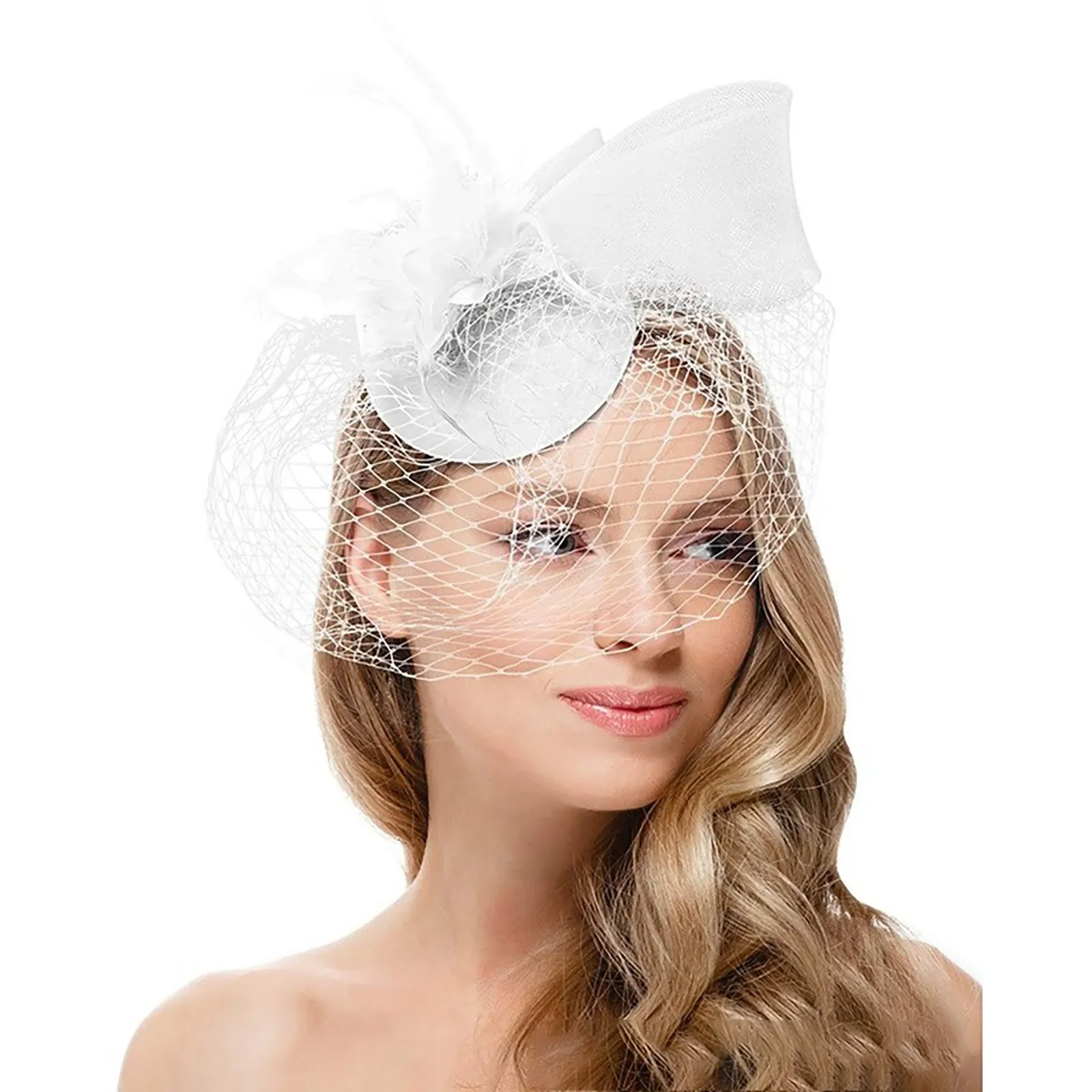 Tocado de velo para mujer, diadema de fiesta de té, sombrero de flores, cintas de malla, plumas, Clip para el cabello para boda, diadema de cóctel, accesorios