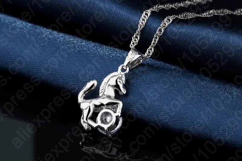 Animal Horse Pendants Necklace Drop Earrings Set For Party Gift Women 925 Sterling Silver Crystal Jewelry Sets Accessory