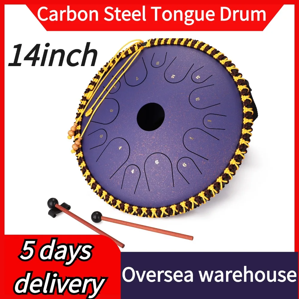 14 inch 14-Tone Carbon Steel Tongue Drum C-Key Hand Pan Drums with Drumsticks Percussion Musical Instruments