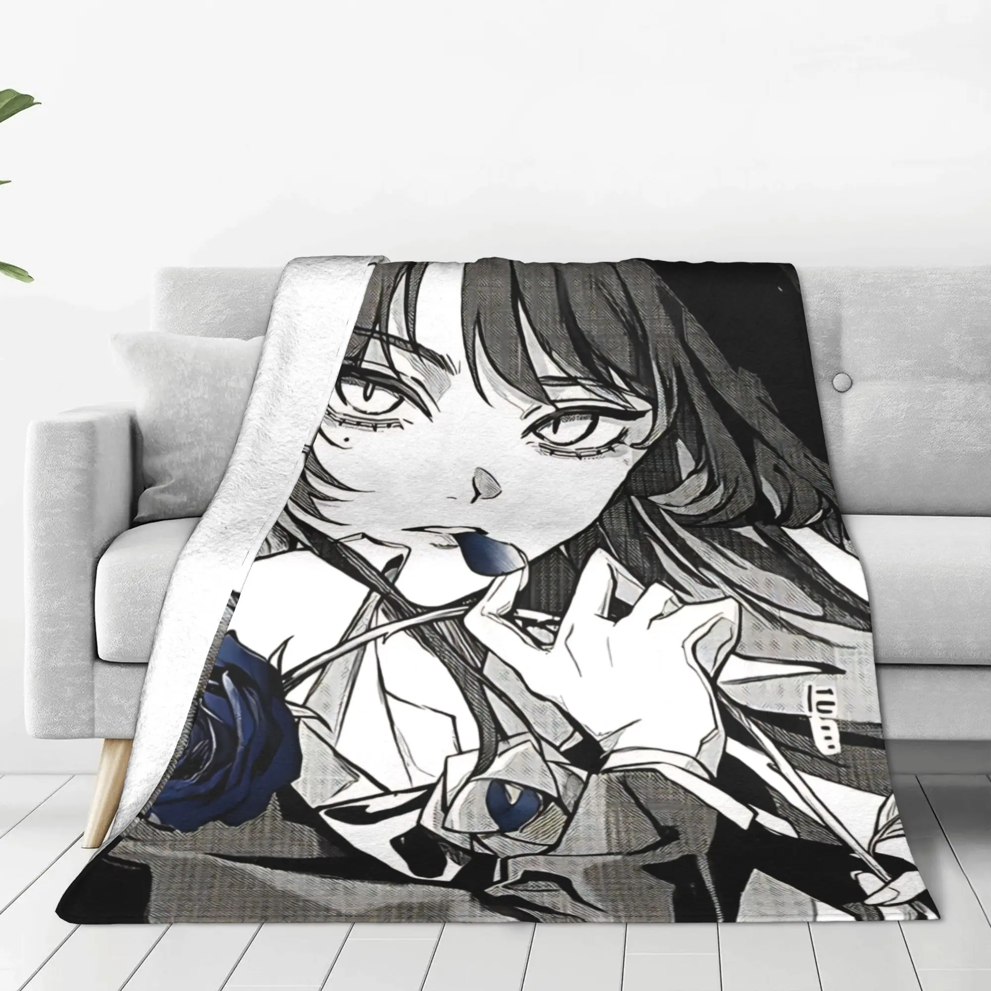 1PC Home Cutecore Cyberpunk Anime Girl  Ado Blanket Super Cosy Plush Home Living Room Sofa Halloween