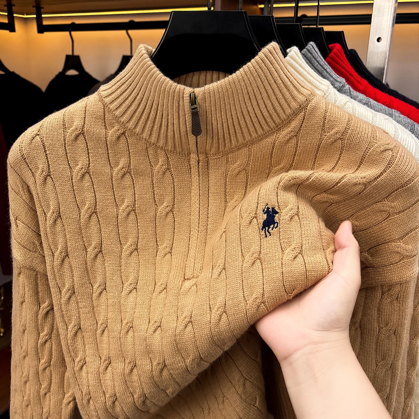 High end Zipper collar Sweater Men's Fashion jacquard Brand Paul embroidery design autumn winter comfortable warm knit pullover