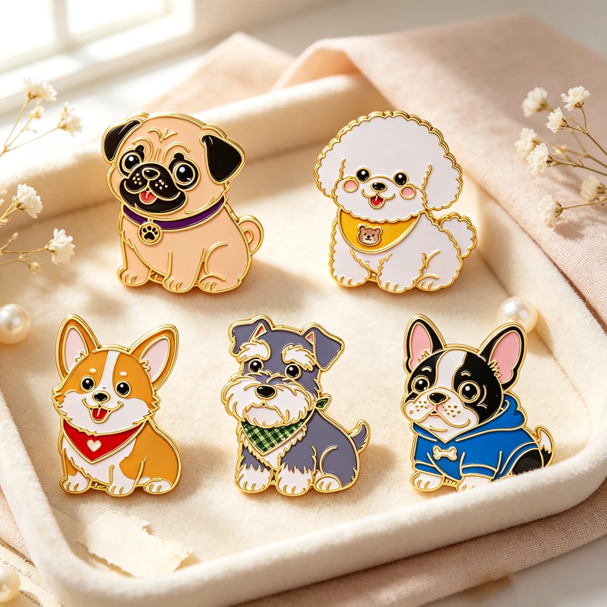 5pcs/Set Cute Cartoon Dog Enamel Pin French Bulldog Brooches For Women Lapel Pins Badge on Backpack Accessories Jewelry Gifts
