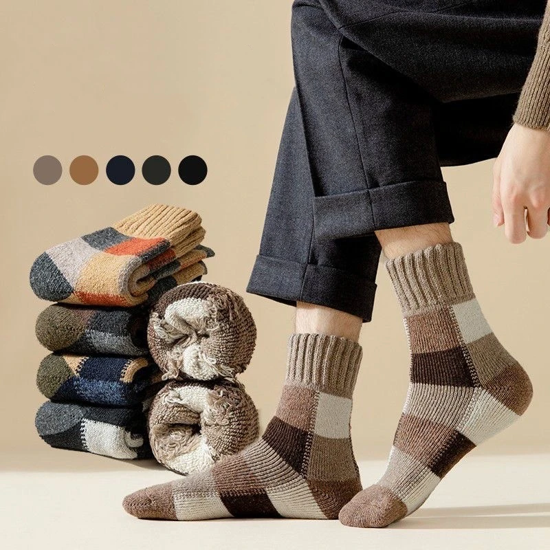 

5 пар зимних мужских теплых термостойких носков с цветными блоками, толстые шерстяные носки, теплые цветные мягкие удобные плюшевые носки для снежного пола, высокое качество