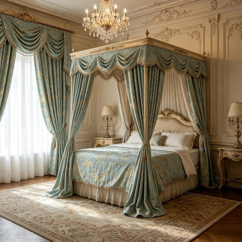 

American Retro Green Bronzing Velvet Curtains for Living Room Bedroom Blackout Bay Window High-end Customize