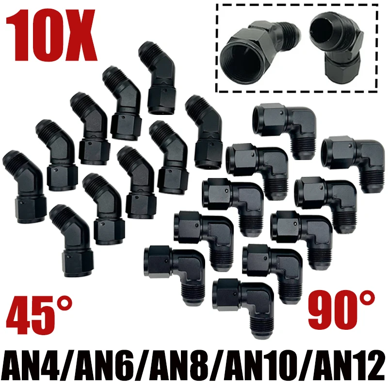 

10Pcs 4AN 6AN 8AN 10AN 12AN Black Female to Male Union Flare 45 Degree 90 Degree Swivel Oil Fuel Hose Fitting Adapter Aluminium