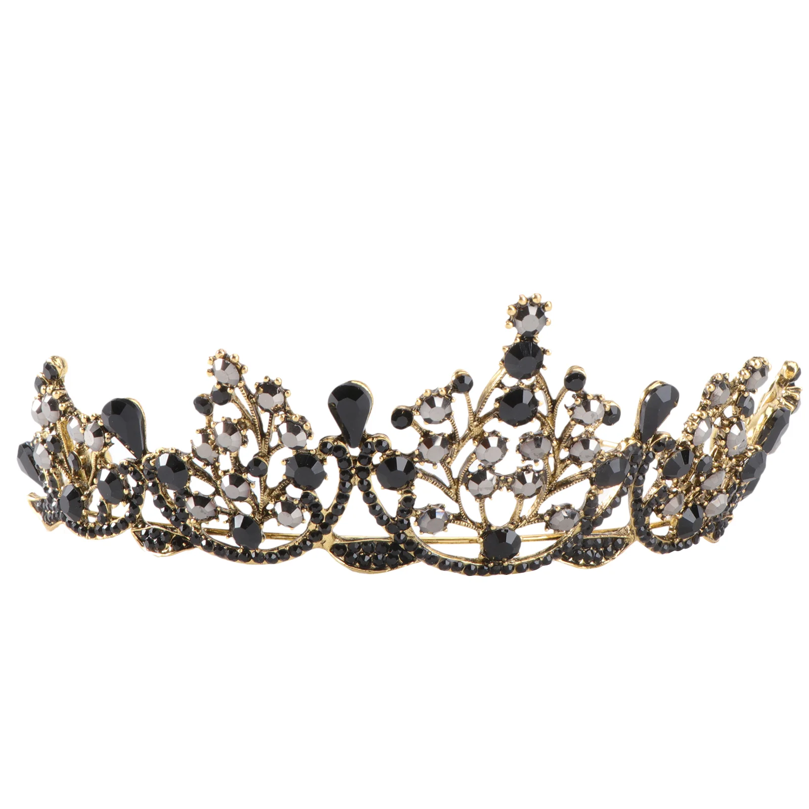 Baroque Tiara Retro Black Crown Wedding Decor Style Dress Rhinestone Queen Formal