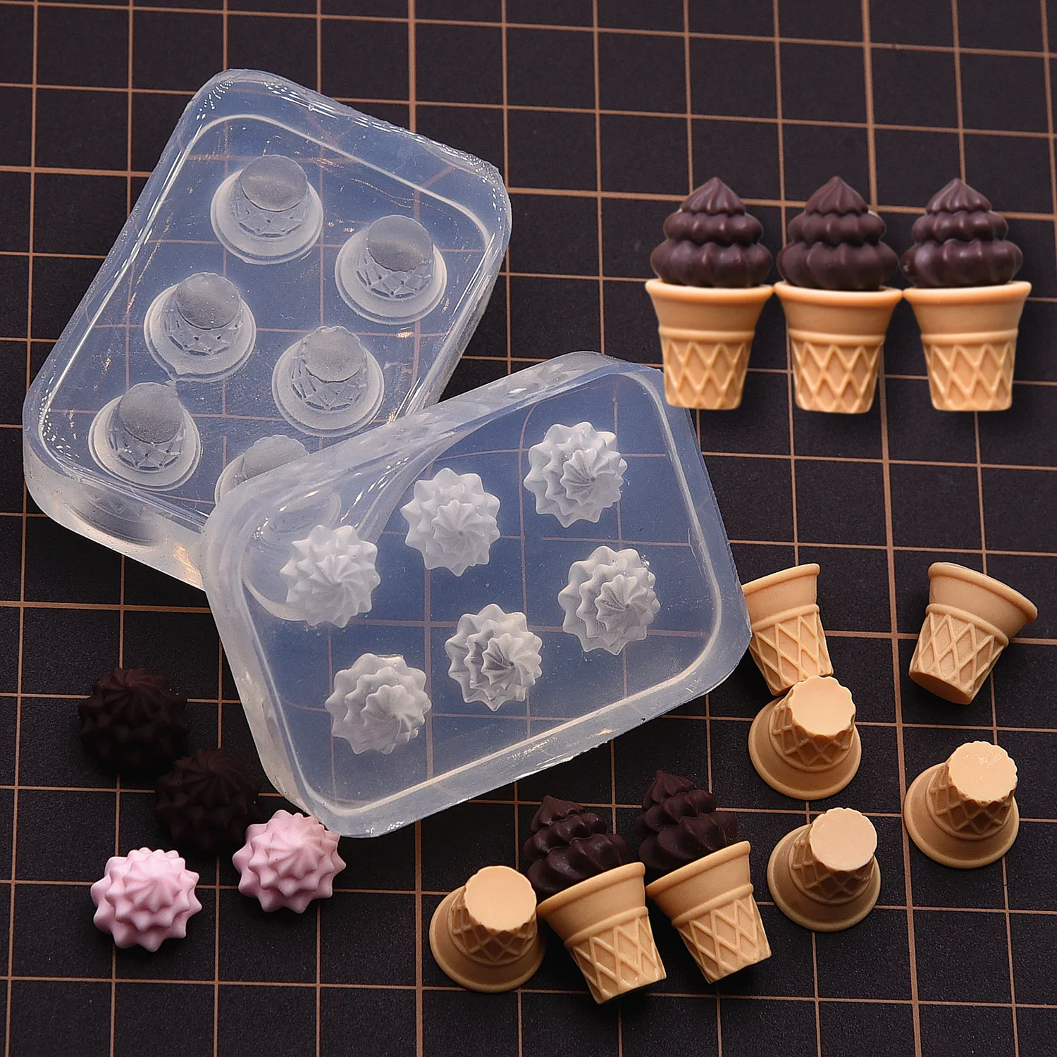 Mini Polymer Clay Ice Cream Silicone Mold Doll House Dessert DIY molds