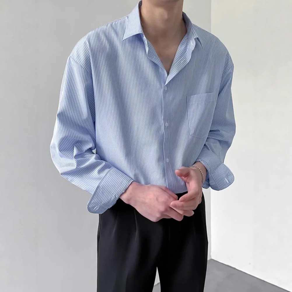 

Autumn Men's Striped Shirts Classic Handsome Daily Street Wear Style Elegant Multi-Use Workout Top Long Sleeve Blouse