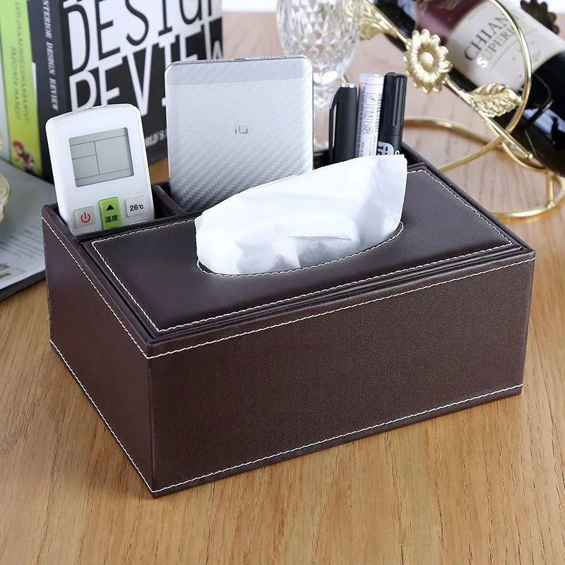 Creative Home Supplies Multifunctional Tissue Box Desktop Remote Control Storage Box Leather Drawout Paper Box L OGO Wholesale