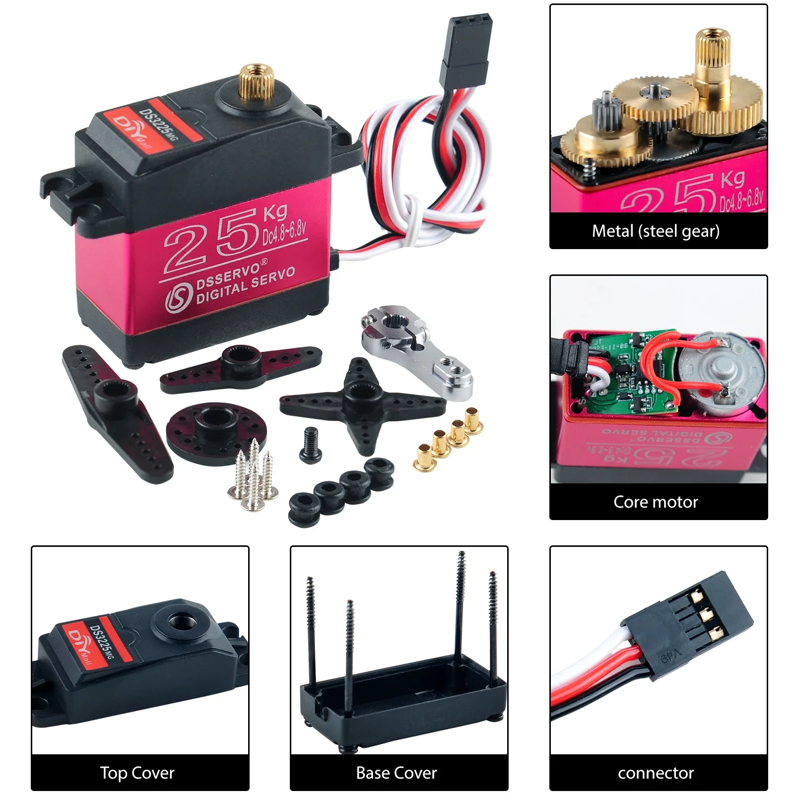 10PCS DS3225 25kg Full Metal Gear Digital Servo with 25T Metal Arm 180/270 Degree RC Servo Motor for RC Car Boat Robot