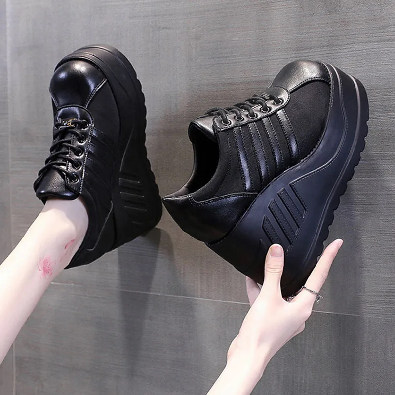 

Women's Platform Shoes Black Large Size Wedges Sneakers 10cm High Heels Lace Up Fashion Goth Pumps Shoes for Women Punk Tennis