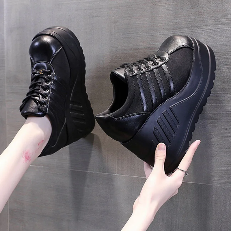 Women's Platform Shoes Black Large Size Wedges Sneakers 10cm High Heels Lace Up Fashion Goth Pumps Shoes for Women Punk Tennis