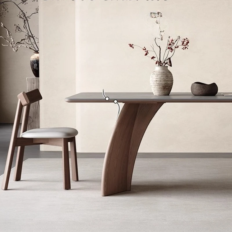 Massivholz-Esstisch aus Felsplatte, moderner, einfacher Esstisch aus Walnussholz, italienischer, minimalistischer, grauer, rechteckiger Steinmöbel für den Haushalt
