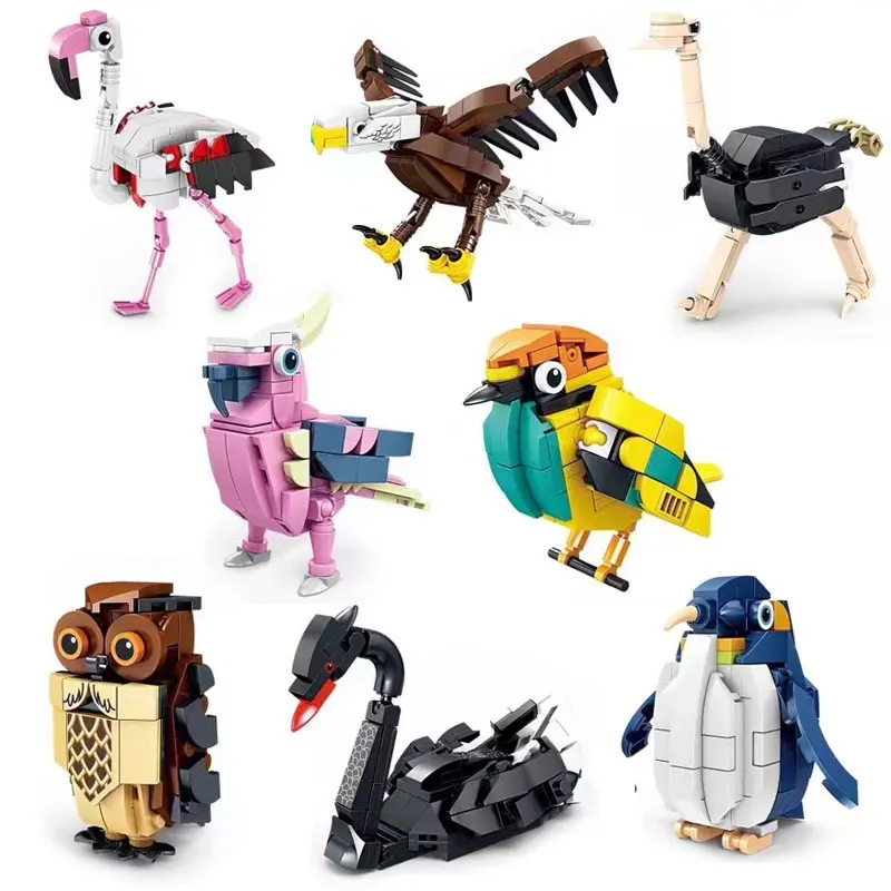 Animal Cognitive Brinquedos Educativos para Crianças, Blocos de Construção, Modelos Tijolos, Pássaros, Corujas, Papagaios, Cisnes, Pinguim, Flamingo