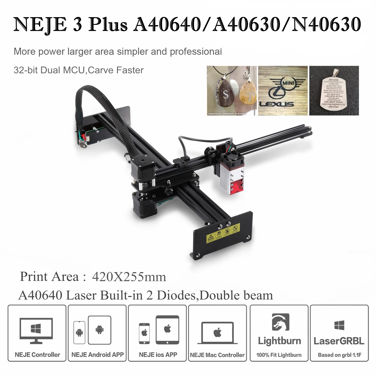 NEJE 3 Plus A40640/A40630/N40630 Profession CNC Laser Engraver Wood Cutter Metal Engraving Acrylic Cutting Printer Lightburn