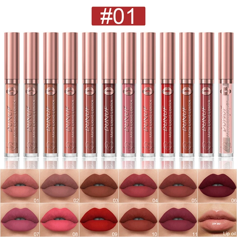 12個-セット-防水マットベルベットリップグロス-防水長持ちリップティント-ヌードマットリップグロス-クリア保湿リップオイル
