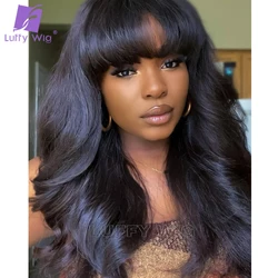 Parrucche ondulate dei capelli umani di densità 200 con la frangia O cuoio capelluto parrucca fatta a macchina piena Remy brasiliana per le donne nere Luffywig