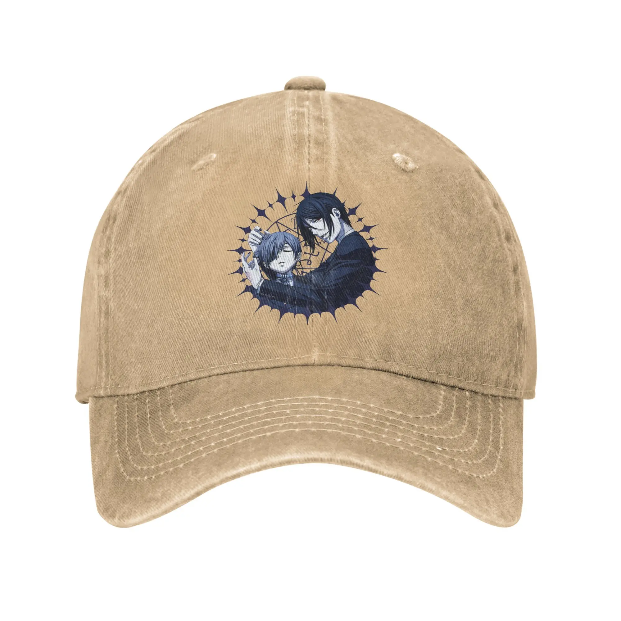 

Black Butler Sebastian and Ciel Pentagram Sun Baseball Cap Streetwear Unisex Men Washed Hip Hop Hats Wholesale Snapback Cap Gift