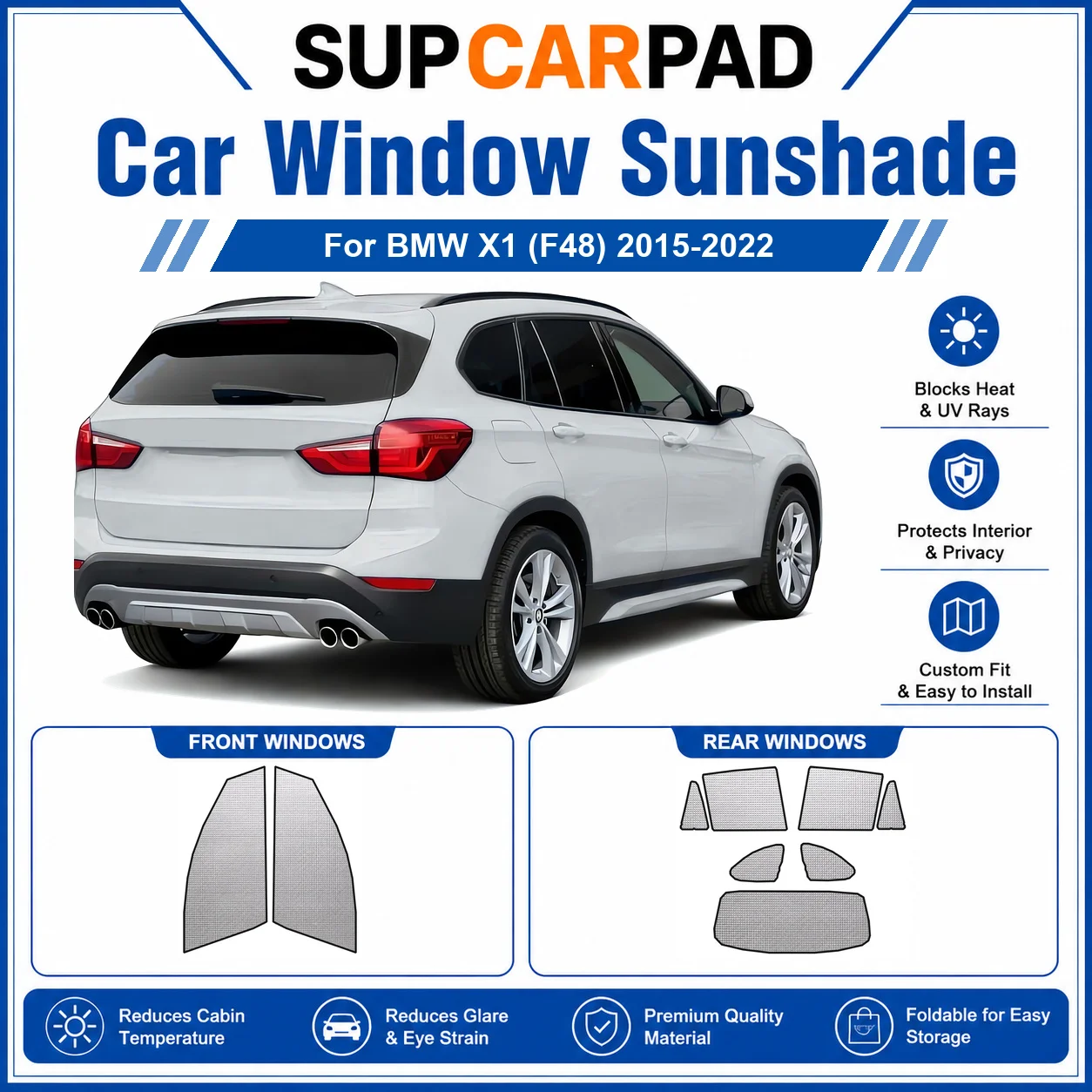 For BMW - BMW X1 (F48) 2015-2022 Full Set Car Window Sunshades UV Block Privacy Heat Insulated Foldable Car Curtain