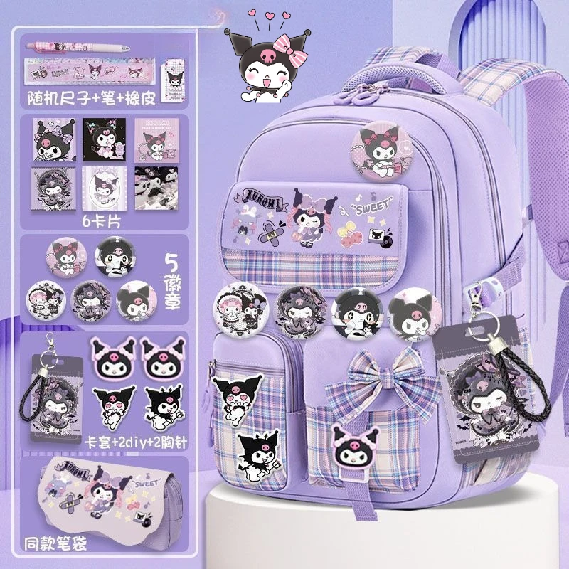 

Sanrio kuromi Cartoon Cute Primary School Student School Bag Kawaii Girls Stationery Book Storage Backpack Gift Wholesale