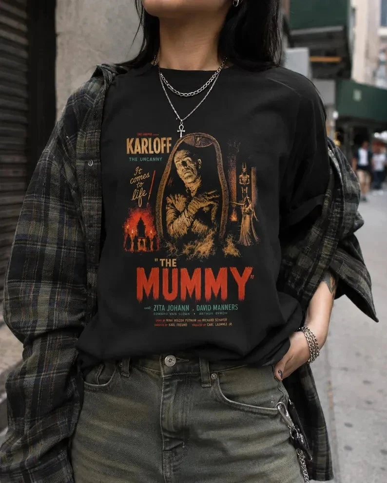 The Mummy Vintage Horror Movie Tee Monster Graphic T-Shirt Short Sleeve T-shirts for Summer Unisex All-Season