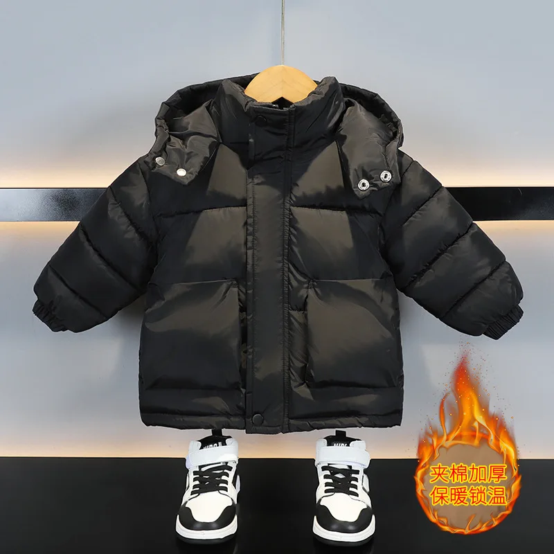 2 3 4 5 6 Years Winter Boys Jacket Keep Warm Solid Color Fashion Children\'s Down Coat Hooded Zipper Baby Outerwear Kids Clothes