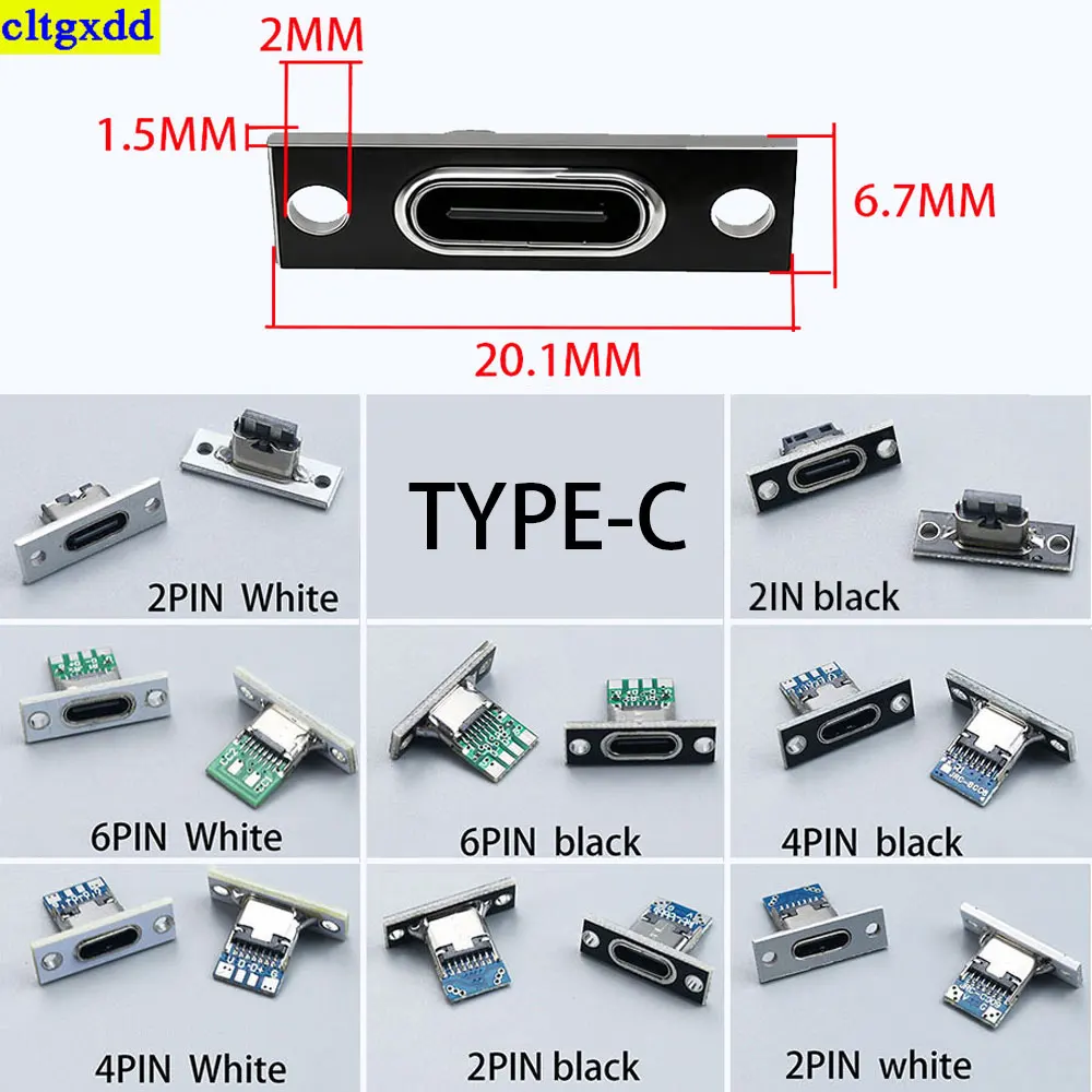 Cltgxdd 2piece Type C 2Pin  4Pin  6Pin USB socket USB 3.1 female connector with fixed plate socket DIY PCB charging port